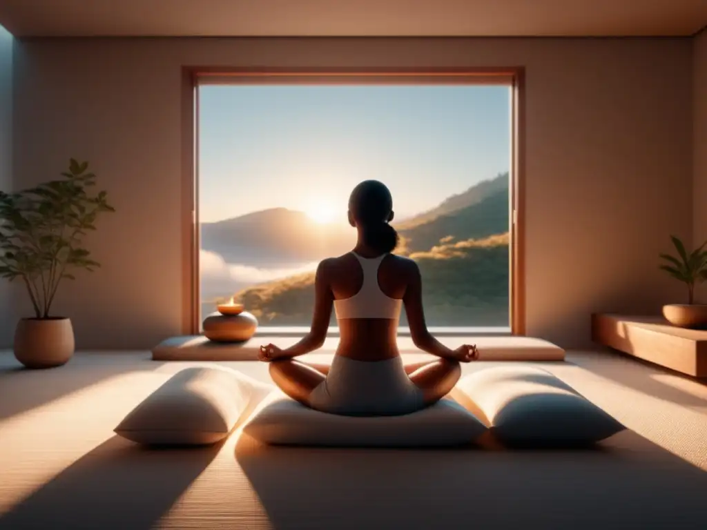 Beneficios del mindfulness en fobia social: imagen de escena serena y minimalista con figura practicando mindfulness