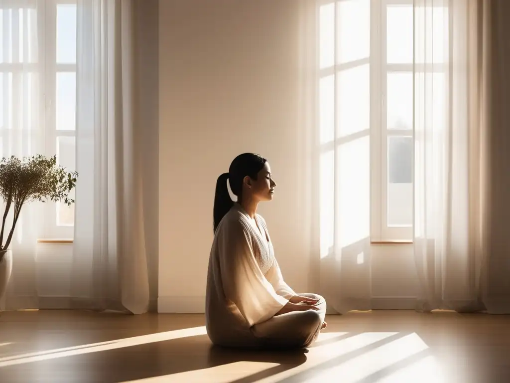 Poder curativo de la meditación silenciosa en una habitación tranquila y luminosa