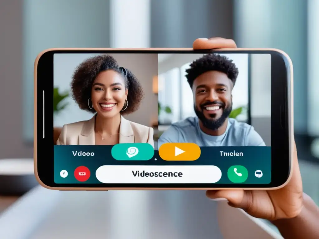 Smartphone moderno con videoconferencia para mejorar comunicación en relaciones a distancia