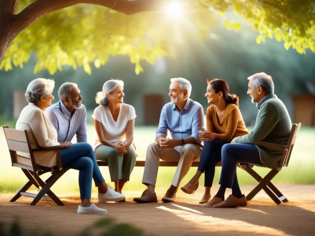 Grupo diverso disfrutando de conversación saludable al aire libre