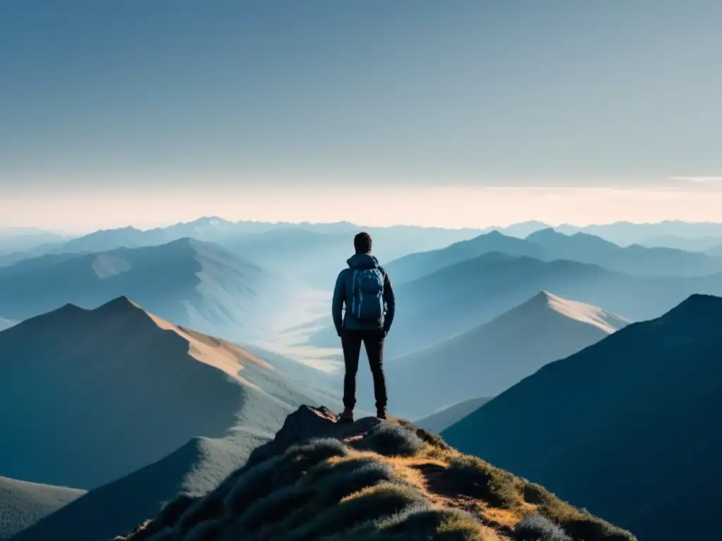 Persona en la cima de montaña, superando obstáculos, empoderamiento y mejora de calidad de vida