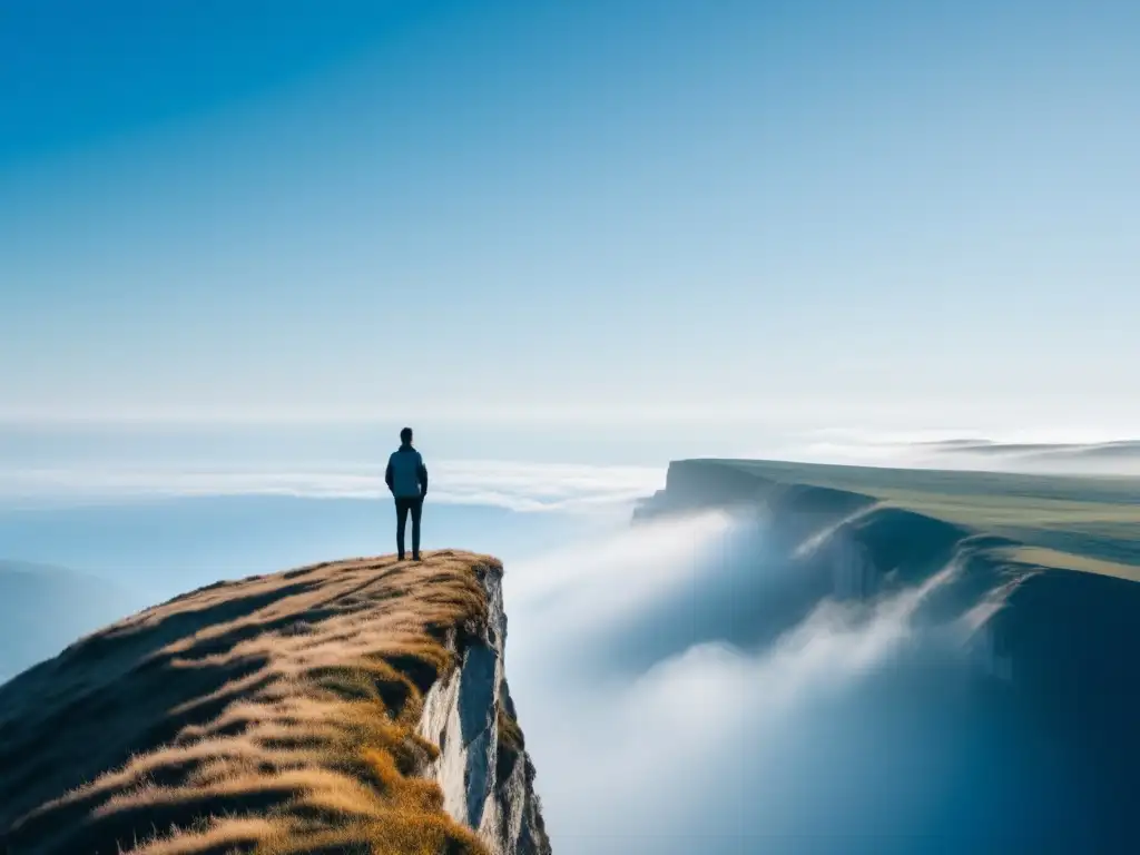 Persona superando obstáculos, alcanzando equilibrio emocional y felicidad