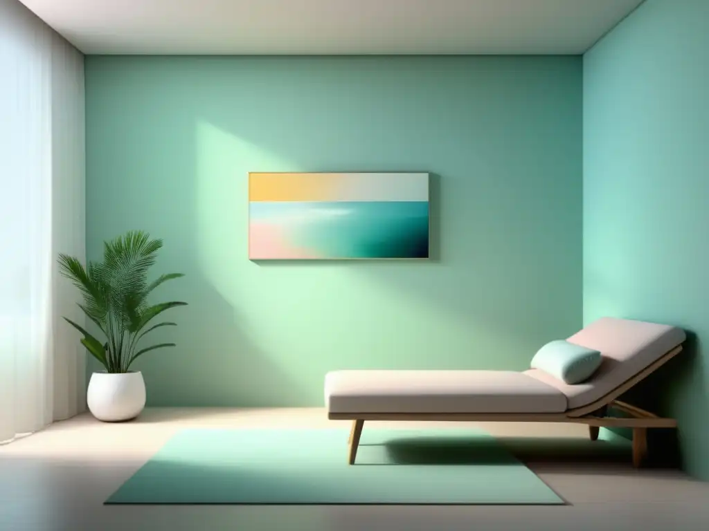 Terapia de arte para bienestar: Sala minimalista y acogedora con obras de arte abstracto y luz natural