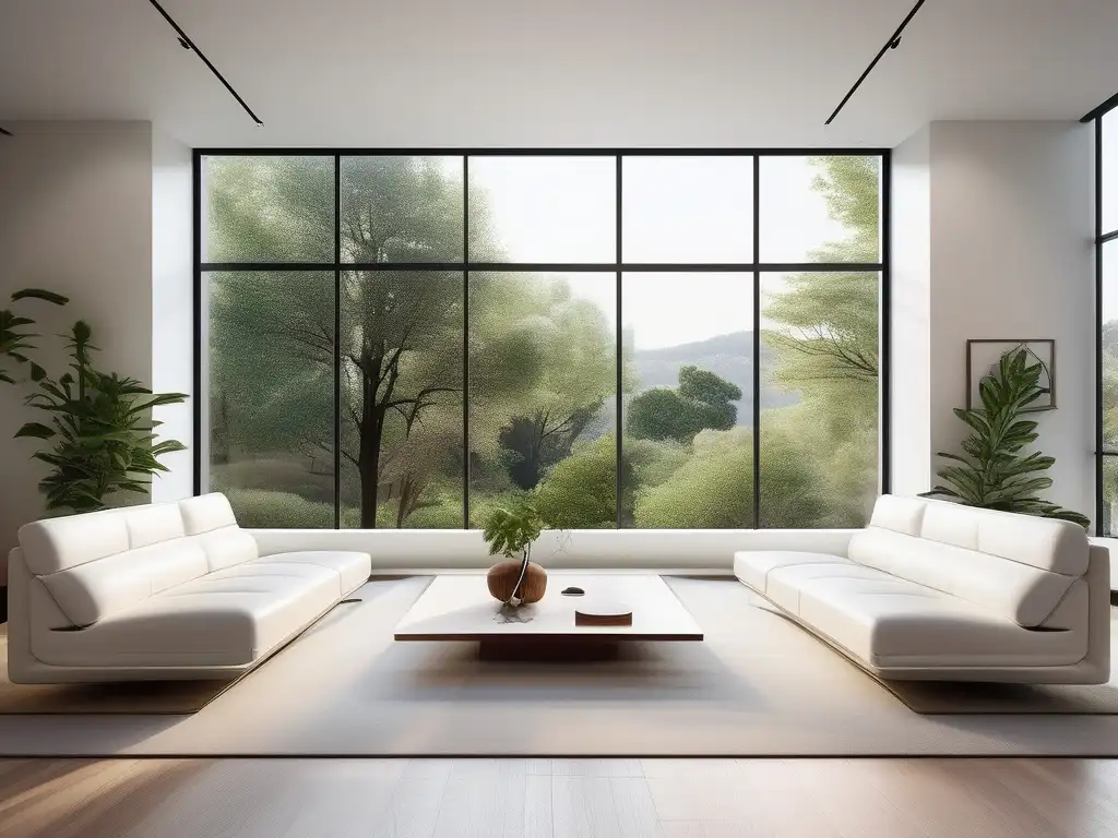 Un espacio de terapia minimalista y moderno con vista a un sereno paisaje natural