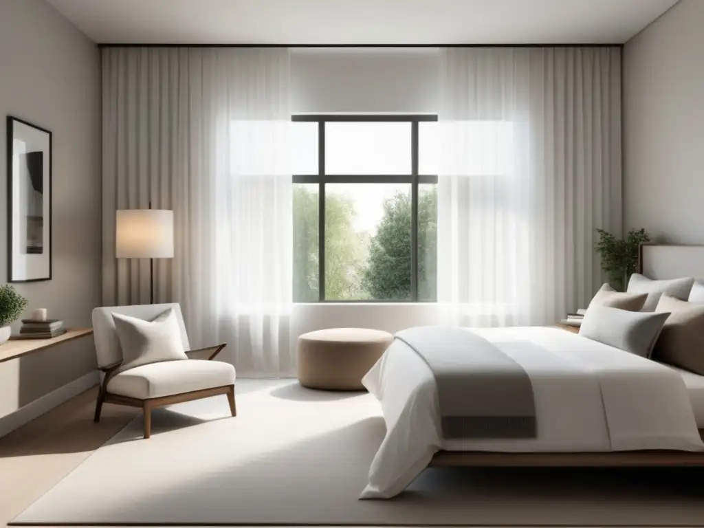 Serene bedroom with natural light, neutral tones, and a cozy reading nook - Manejo del estrés con mindfulness y técnicas de relajación