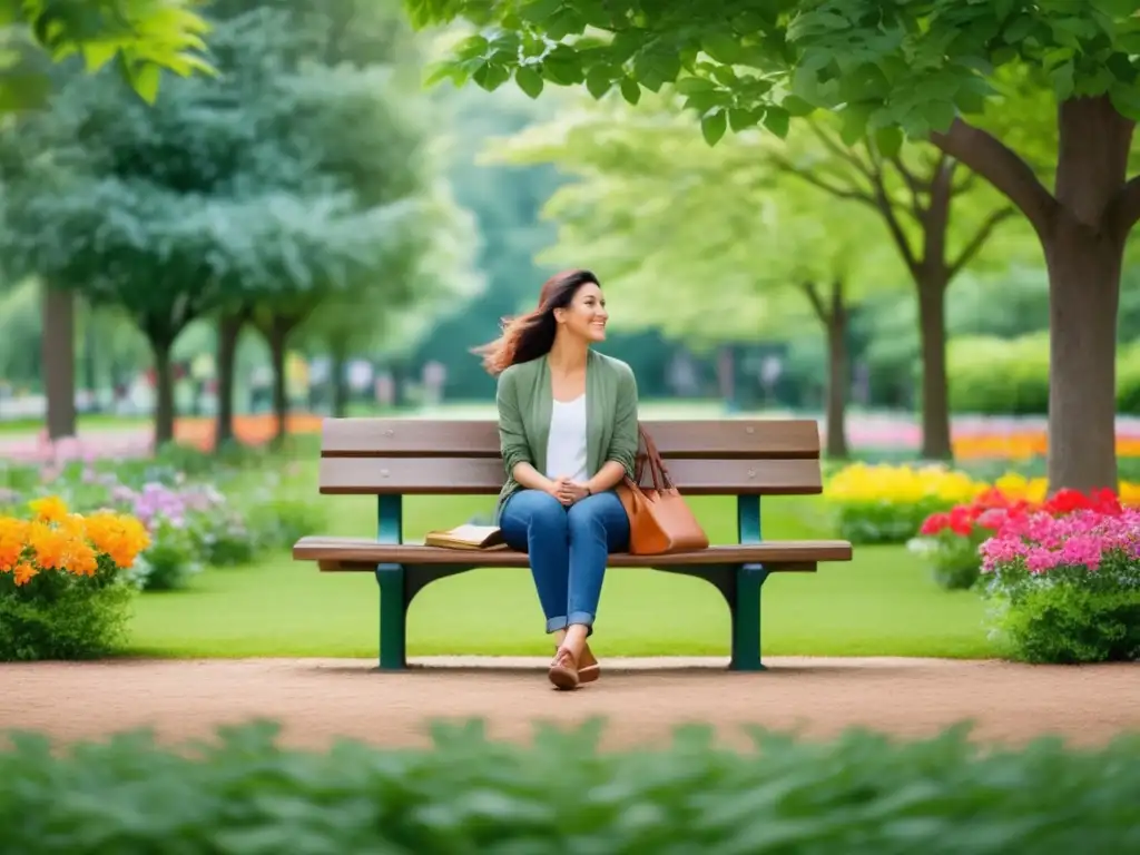 Persona relajada en un parque rodeado de naturaleza, representando la diferencia entre estrés cotidiano y señal de alerta