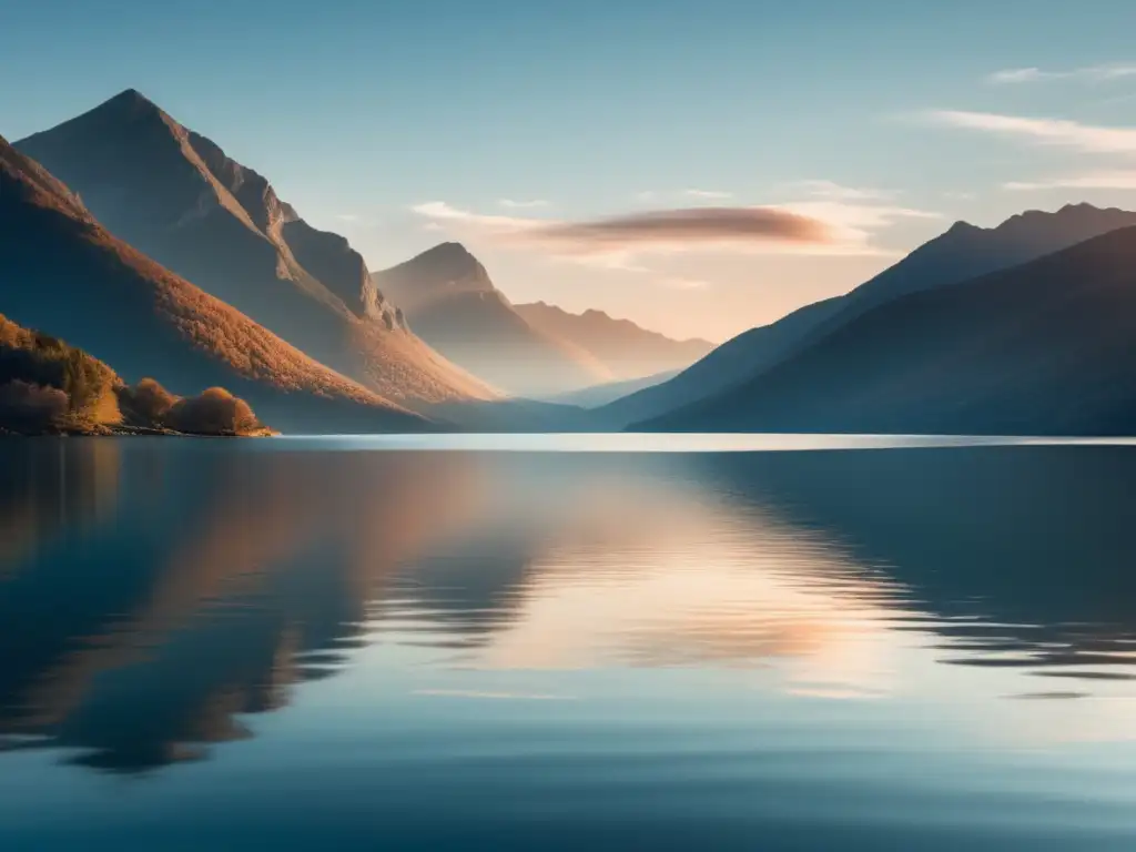 Paisaje sereno con lago y montañas reflejadas