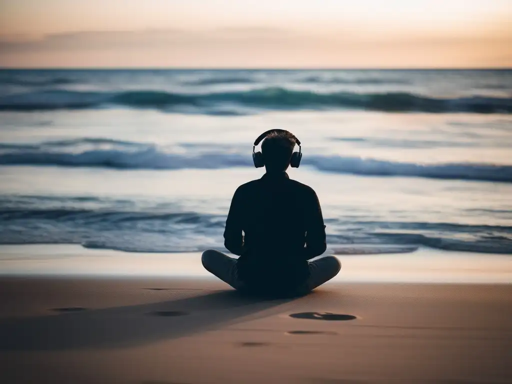 Avances en neurociencia para mejorar salud mental: Persona en playa meditando