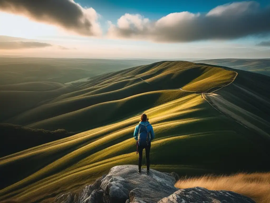 Persona en el borde de un acantilado, mirando un paisaje impresionante