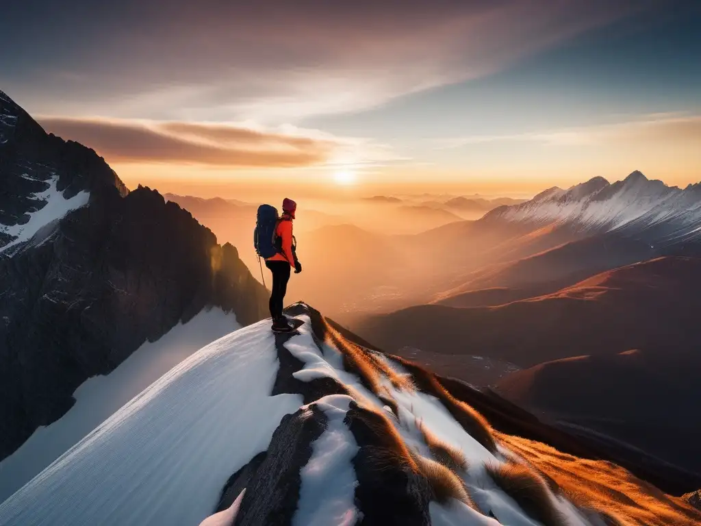 Persona en la cima de una montaña, paisaje impresionante