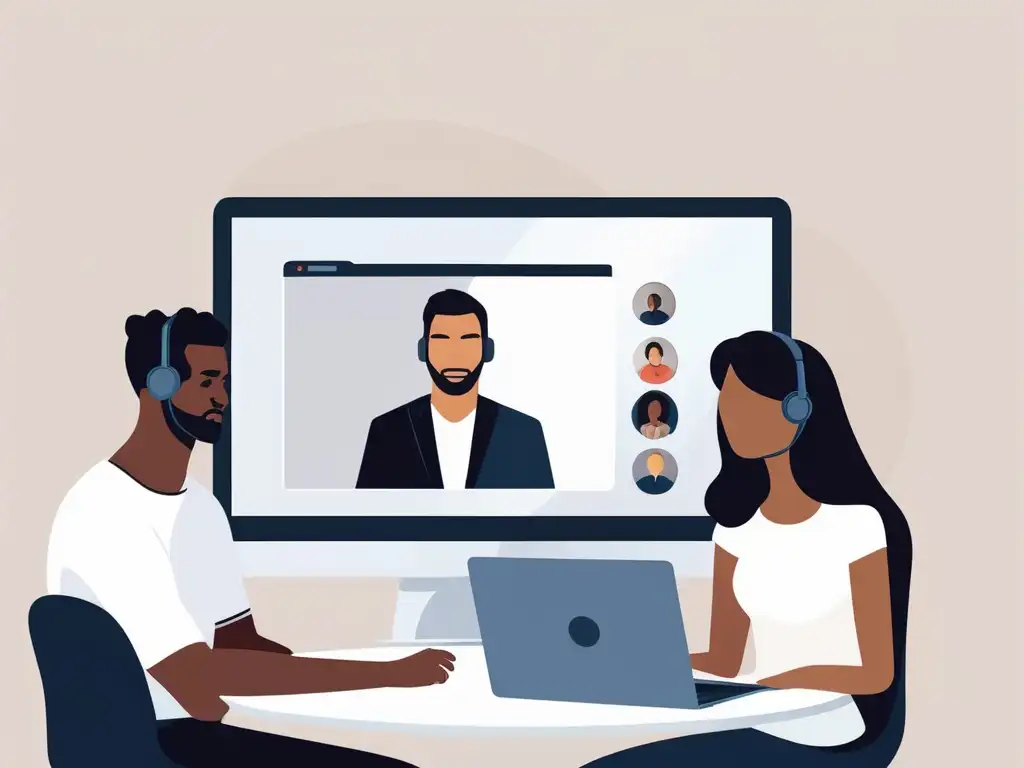 Videoconferencia profesional entre dos personas Dos personas en videoconferencia, representando relaciones a larga distancia en redes sociales