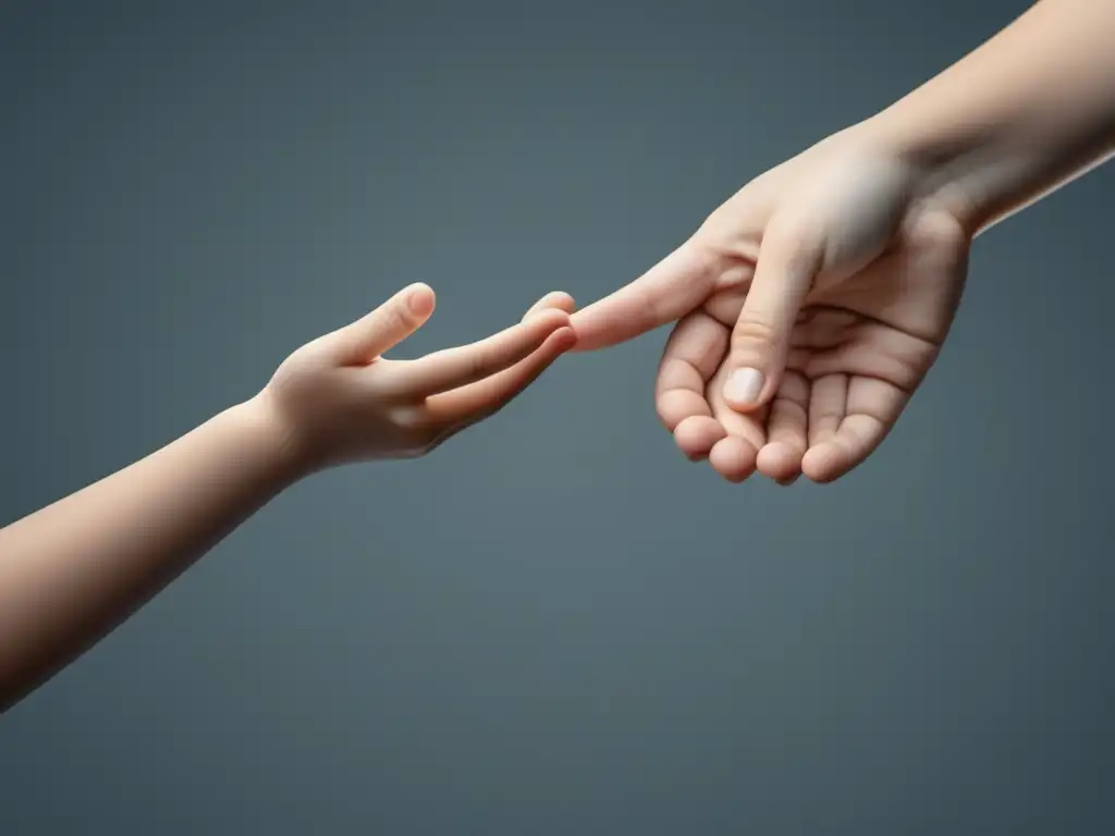 Vínculo emocional: Mano del niño y la figura más grande Vínculo afectivo y bienestar infantil: niño y mano más grande simbolizan la conexión emocional y el apoyo del cuidador