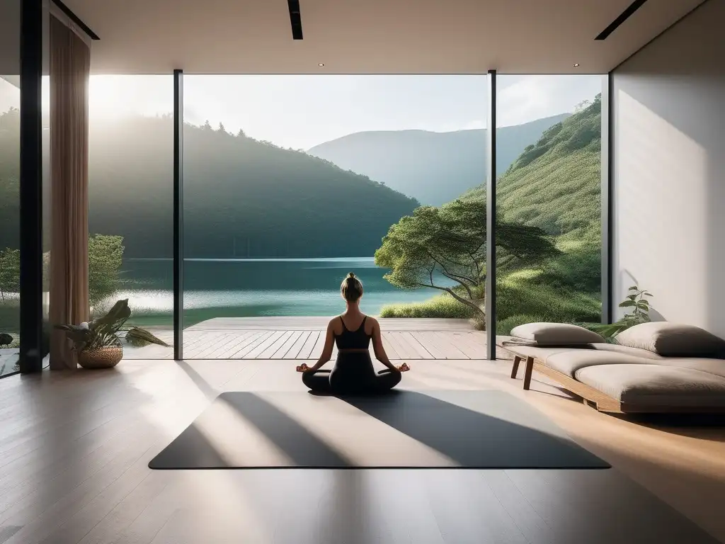 Estudio de yoga sereno con vista a la naturaleza - Hábitos saludables para equilibrio emocional